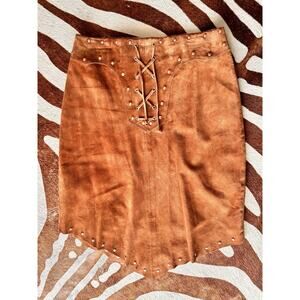 Maxima Wilson’s Studded Leather Size 4 Suede Brown Leather Midi A Line Skirt